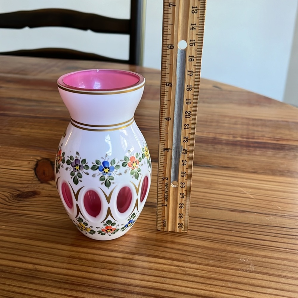 Small Vintage Cranberry Glass Bohemian Vase - Picture 7 of 8